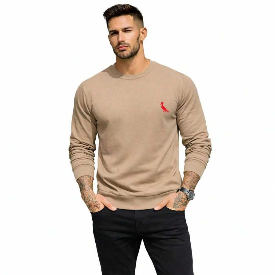 Moletom Masculino Outono / Inverno  Passarinho Quentinho Casual - Caqui - Visão 1