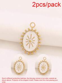 2 mặt dây chuyền hình mặt trời bằng thép không gỉ tráng men, mạ vàng 18K, hình học, thích hợp làm nguyên liệu và phụ kiện trang sức DIY. - mặt dây chuyền - Xem 7