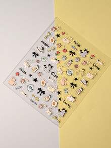 1pc 5d Embossed Cartoon Bowknot & Kitten Design Waterproof Nail Sticker Nail Stickers DIY - Nhiều màu - Xem 3