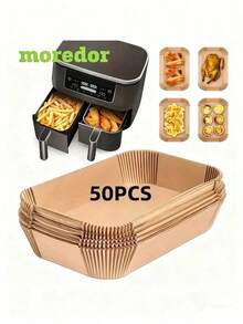 50/100 Pcs Disposable Air Fryer Liners - Rectangular Oil-Proof Parchment Paper For Dual-Basket Air Fryers - Multicolor - View 12