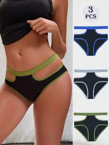 3条/套 女士纯棉镂空三角裤，柔软透气女士内裤 - 彩色 - 查看 1