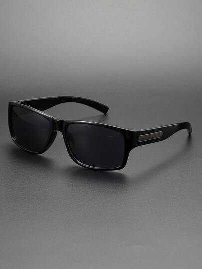 夏季度假必备新款男士休闲太阳镜，男女皆宜，黑色复古长方形塑料镜框时尚眼镜，复古太阳镜，适合户外旅行、海滩日常穿搭