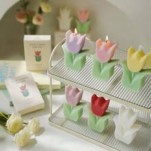 1 Nến thơm hình hoa tulip trang trí, Nến thơm họa tiết hoa lá đẹp mắt, Quà tặng thích hợp cho phòng ngủ, sinh nhật, đám cưới, tiệc mùa xuân Phục sinh (Quà tặng ngày Valentine) - hoa tulip - Xem 9