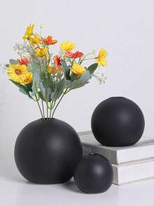 Matte Black Spherical Vase, Bohemian Mysterious Textured Vase, Monochrome, Interwoven Pattern, Exotic Flair, Home Decor Flower Arrangement, Smooth Round Shape, Perfect For Home Decor, Dining Table Setting/Wedding, Dining Room, Office, Golden Living Room, Holiday Decoration And Birthday/Graduation Gift - Black - View 5