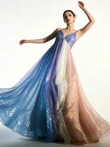 1pc Iridescent Fish Scale Mesh Fabric, Sheer Hazy Effect, Suitable For Wedding Party DIY Dress - Multicolor - View 7