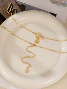 2pcs Delicate Star Pendant Adjustable Y-Necklace, Suitable For Women's Daily, Date, Party Wear (No Box) - Yellow Gold - View 3