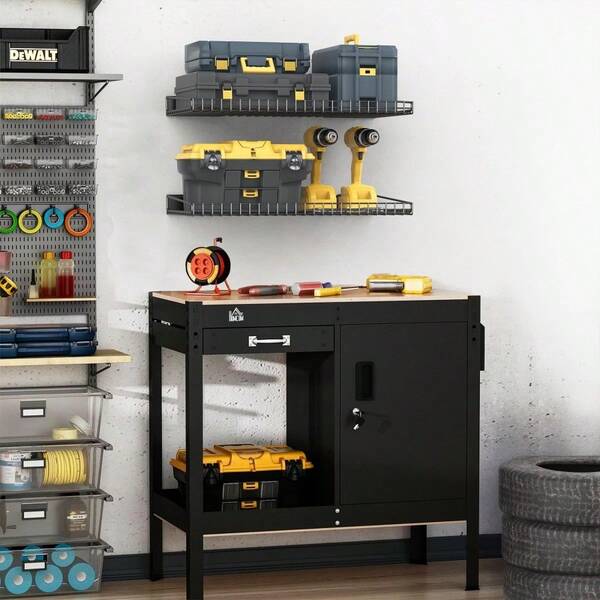 Estantería de almacenamiento montada en la pared para garaje, Estantería metálica de 2 unidades, Estantes organizadores de pared resistentes para tienda, cobertizo, garaje 23.5 pulgadas X 12 pulgadas Negro