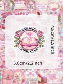 52张爱书人士贴纸，粉色叠书和可爱幽灵猫贴纸，精美文具贴纸，适用于日记本、手机壳，是送给爱书人士的理想礼物。 - 粉紅色閱讀 - 查看 8