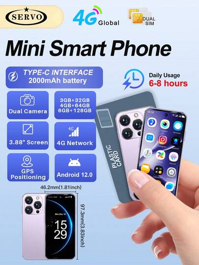 SERVO 19PRO 4G-nätverksminismartphone, Android 12-system, 3 GB + 32 GB / 4 GB + 64 GB / 6 GB + 128 GB, GPS, OTG, 3,88-tums skärm, smartphone med dubbla SIM-kort