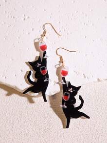 Pink Snail Funky Jewelry 有趣可爱的个性猫咪饮水耳环，创意亚克力树脂吊坠耳环，适合女性，动物爱好者的礼物，适合她、情侣、生日、节日、夏日海滩、派对 - 貓乾杯 - 查看 7