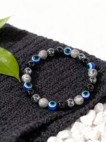 YAUKIA Adjustable Lucky Evil Eye Beaded Bracelet, Made Of Natural Hematite Stone, Unisex Accessory Gift, Energy Balancing & Meditation Healing Bracelet - Multicolor - View 6