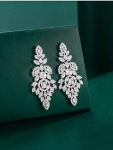 1 Pair Tylionnejewelry Luxury Cubic Zirconia Earrings, Elegant Women's Jewelry Gift, Suitable For Dates, Weddings, Parties, Anniversaries, Holiday Gifts - Silver - View 1