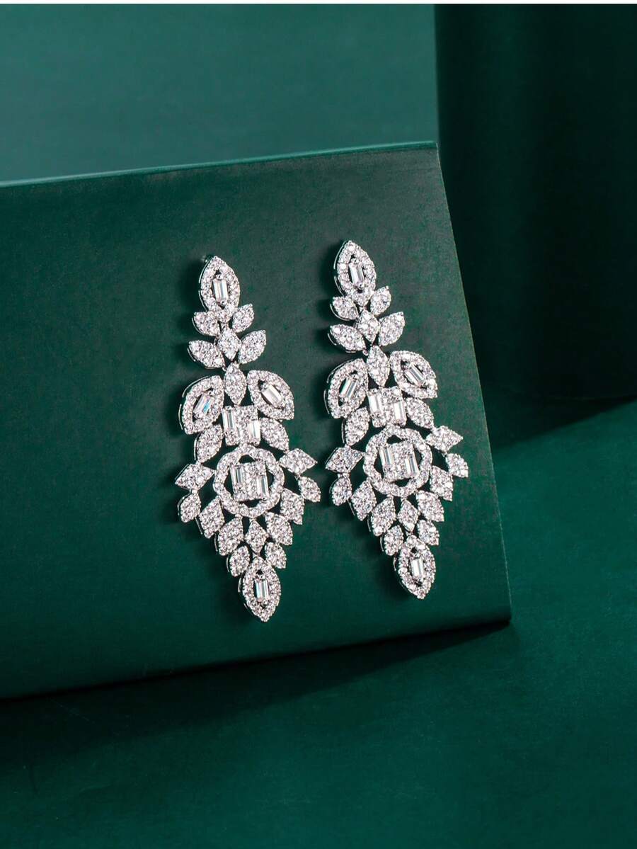 1 Pair Tylionnejewelry Luxury Cubic Zirconia Earrings, Elegant Women's Jewelry Gift, Suitable For Dates, Weddings, Parties, Anniversaries, Holiday Gifts - Silver - View 1