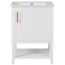Single Sink Bathroom Vanity Unit, 60 Cm Washbasin Unit With Ceramic Basin And Shelf, White - White - View 12
