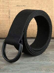 男女通用双环帆布腰带，黑色D形环皮革腰带，带半圆形环和加长帆布袋 - 黑色 - 查看 5