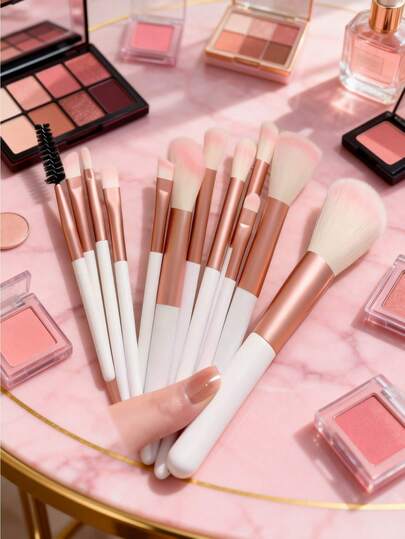 12pcs Makeup Brush Set, Soft & Fluffy, Professional Foundation, Powder, Eyeshadow Blending Makeup Brushes, Beauty Tools, Gift For Beginners, Brown, Makeup Brushes With Soft Fibers, Portable For Travel, Vacation, Beach, Gift For Women And Girls