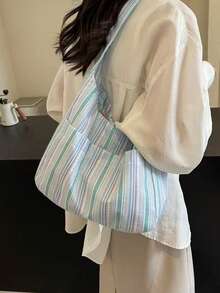 New Stylish Fresh Sweet Artistic Underarm Versatile Tote Bag For Women, Lightweight Commuter Large Capacity Shoulder Bag , Makeup Room Decor ,Makeup Bag - Multicolor - View 5