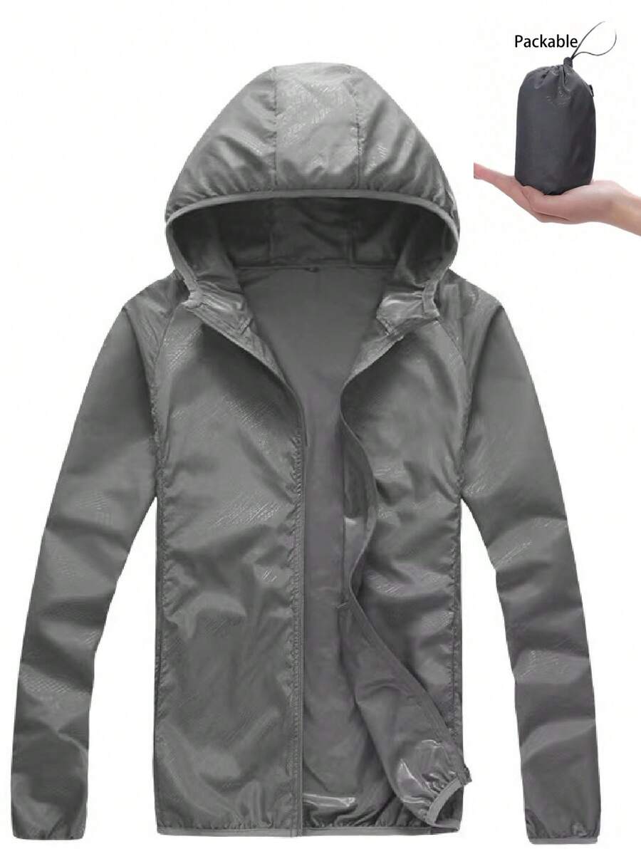 Women's Lightweight Hooded Jacket, Foldable Outdoor Windbreaker Suitable For Hiking - Grey - View 1