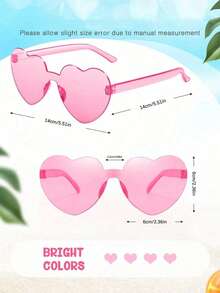 1/6/12/20 Pairs Heart Shaped Party Glasses, Candy Color Frameless Funny Heart Decor Glasses, Gifts For Women & Men - Pink - View 4