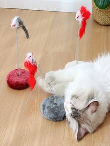 1pc Random Color Cat Teaser Wand Toy, Interactive Realistic Mouse Toy With Spring & Round Base, Small Cat Scratching Pad & Climbing Frame Indoor Cat Toy - Multicolor - View 11