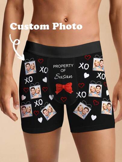 1pc Custom Valentine's Day Boxers For Men, Personalized Men's Underwear, Custom Boxer Briefs, Personalized Boxers For Husband, Custom Funny Faces Boxers Briefs, Valentine Gift, Anniversary Gift, Birthday Gift, Wedding Gift Gift For Boyfriend, Gift For Husband, Gift For Him Dawg Adorable, Contracted, Funny, Cozy Custom, Personalized, Unique