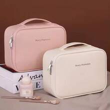 Large-Capacity Travel Toiletry Bag With Dry And Wet Compartments And Double Inner Layers - A Lightweight Cosmetic Storage Bag With A Hook Design, Black Zipper Closure And Fixed Shoulder Strap. Suitable For Travel, Commuting, And Daily Use, This Simple Style Lightweight Backpack Is Perfect For Fitness Enthusiasts And Frequent Travelers. High-Quality Fabric - 粉色 - 查看 8