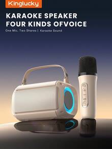 Kinglucky 便携式无线卡拉OK音箱，带无线麦克风，HIFI立体声KTV音响系统，无线音箱带RGB彩色LED灯，变声器，是户外、运动、旅行卡拉OK、家庭聚会、生日礼物的理想之选。 - 米黃色 - 查看 4