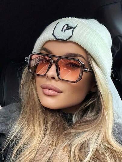 1PC Double Beam Square Frame Fashion Glasses For Women For Summer Beach Vacation,Outdoor,Travel