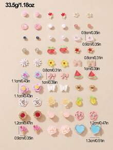 NAIZHU 30 对彩色水果、花朵、蝴蝶结耳钉，可爱青少年时尚配饰 - 彩色 - 查看 5