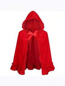一件小红帽服装 - 红色带帽斗篷，饰有蕾丝边，适合万圣节和圣诞节，经典童话造型 - 彩色 - 查看 6