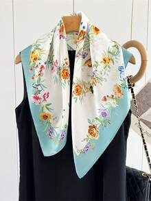 1条女士几何印花头巾，真丝发带，颈巾，适合日常使用 - 彩色 - 查看 3