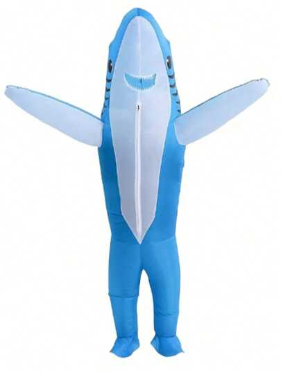 Halloween Performance Blue Shark Inflatable Costume Fun Props Realistic Cute Team Building Party Outfit, Halloween Christmas Gift, Masquerade Ball Inflatable Suit Size Not Referential Ignore Measurement