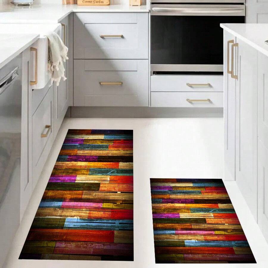 1pc Crystal Velvet Area Rug, Persian Vintage Style Carpet, Durable & Easy To Clean Kitchen/Hotel/Living Room/Hallway Mat - Colored Wood Grain - View 1