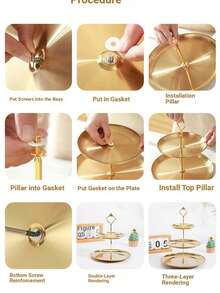 1 PC Gold-Plated Stainless Steel Double/Three-Layer Paper Cup Holder, Elegant Stainless Steel Paper Cup Holder For Festive Parties / Display Tower / Dessert Plate / Display Stand / Paper Cup Holder / Christmas / Wedding Banquet / Multi-Layer Dessert Stand / Eid / Valentine's Day / Easter (American Holiday) / / Jewelry Tray - Multicolor - View 5
