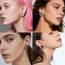 2件装新款酷炫双色圆形不锈钢耳扩，适合身体佩戴，可穿刺，朋克风，低过敏性，女士礼物 - 圓形的 - 查看 2