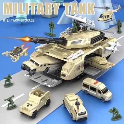 5 Cars & 2 Airplanes Transforming Tank Toy Set, Birthday Gift For Boys