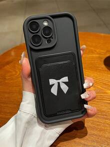 Two Pieces Set Of Black Self-Adhesive Card Holder Card Slot Phone Case Card Insertion Bag And Cardholder White Bow Pink TPU Anti Drop All Inclusive Precision Protective Cover, Compatible With IPhone 17 16e 16 15 14 13 12 11 Mini Pro Max Air X XR XSMAX 8 7 Plus, Anti Drop Frosted Back Case, Smartphone Protective Case, Daily Use Cases, Fashionable Phone Accessories - Black - View 7