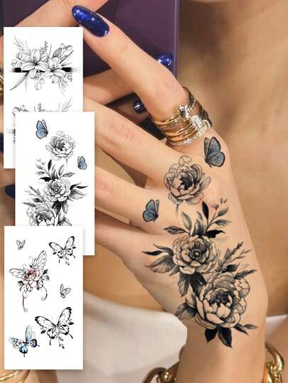 3 Sheets Temporary Body Art Tattoos For Women Or Men, Featuring Floral, Lily, Rose, And Butterfly Designs. Waterproof, Lasts 2-5 Days, And Can Be Used On Arms, Neck, Shoulders, Chest, Back, Waist, And Legs. Suitable For Holidays, Parties, Weddings, And Music Festivals.