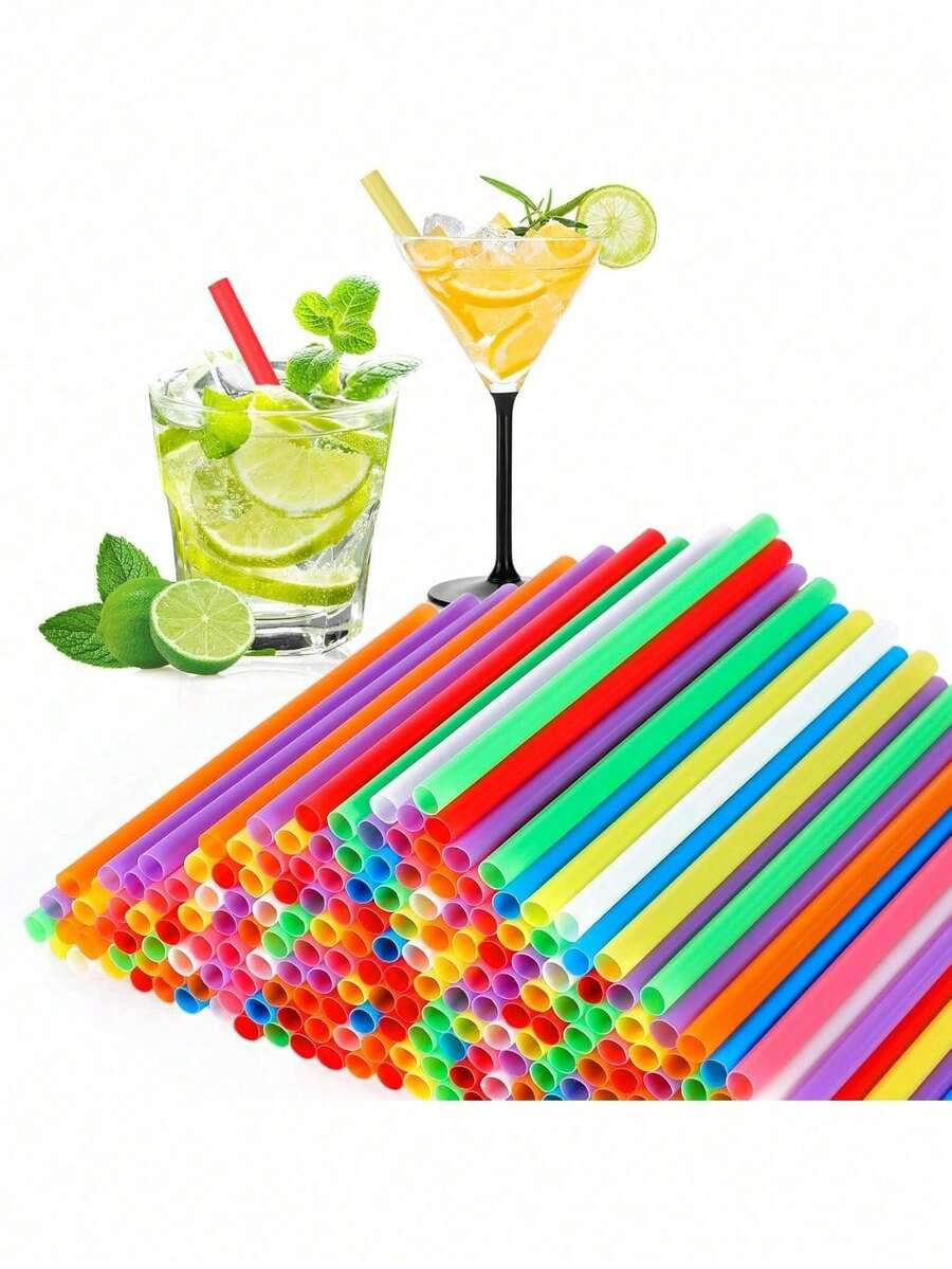 100pcs Colorful Plastic Straws - Multi-Colored Drinking Straws, Long ...
