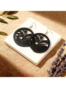 8 Paar/Set Vintage Statement Schmuck, leichte schwarze/afrikanische Holzohrringe im Boho-Stil, passend für Festivals, Partys, Weihnachten, Modeschmuck für Frauen, für alle Jahreszeiten - Schwarz - Übersicht 3