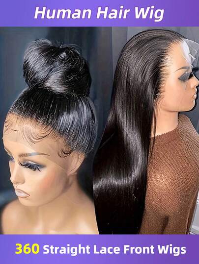 Straight 360 Lace Front Wigs Human Hair Pre Plucked 26 Inch 180% Density Wig Soomthly Layered Transparant Full Lace Human Hair 360 Glueless Wigs For Women Graduated Wig