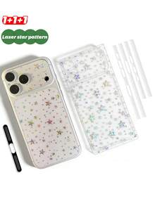 【1+1+1】兼容 17 Pro Max/17 Pro：1）彩色激光全息背贴，2）镜头底膜，3）激光星形背贴，DIY爱心贴纸，手机保护膜+1个扬声器/充电口防尘塞，高密度金属防尘网+1个超薄透明边框保护膜，全覆盖防刮屏幕保护必备品，适用于日常、办公、居家使用。手机屏幕保护膜，防水防震防摔防刮。 - 無色 - 查看 9