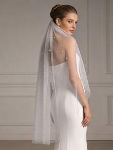 1pc 3 Meters Long Starry Glitter Bridal Veil, Suitable For Wedding Ceremony, Wedding Photography, Registration, With Comb - Straight White - View 15