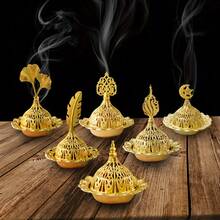 1 Set Vintage Arabic Style Metal Incense Burner, Retro Gold Incense Holder, Backflow Incense Burner Decor, Ash Tray, Desktop Miniature Ornament, Home Decor, Room Decor, Tabletop Decor, Creative Home Fragrance Gift - Big Round Head - View 7