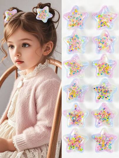 6 stuks regenboog glitter sterren haarclips, glanzende 3D sterren haarspeldjes, schattige zijclips voor meisjes, prinsessen haaraccessoires voor dagelijks gebruik en feestjes