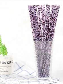 1/3/5/10pcs Reusable Leopard Print Plastic Straws, Creative Animal Print Drinking Straws Suitable For Jungle Animal Themed Birthday Party, Animal Themed Birthday Party Gifts, Back To School Supplies - Multicolor - View 6
