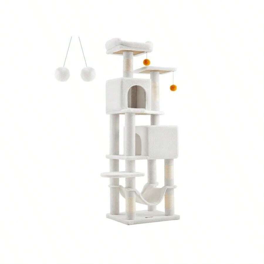 [Holiday Haul]FEANDREA 66.1" Tall Large Multi-Level Cat Tree With 13 Scratching Posts - Cream White - View 1