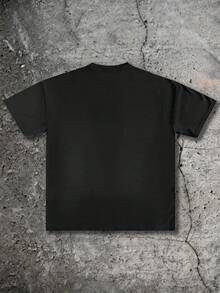 Skull Statue Of Liberty Element, New York Cityscape, American Street Aesthetic Print T-Shirt,  Boy's Summer Round Neck Short Sleeved Casual T-Shirt - 黑色 - 查看 2