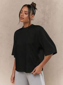 Valentine Outfits For WomenMISSGUIDED Oversized T Shirt Mock Neck Wide Half Sleeve Boxy Fit Casual Office Weekend Fall Winter Fashion Minimalist Versatile Essential ClassicLoose And Comfortableshirt Summer - 白色 - 查看 9