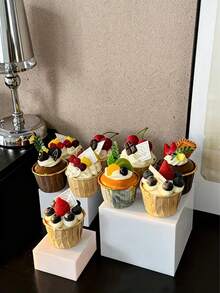 6pcs/Set White Square Pentagonal Desktop Storage Rack - Acrylic Display Box, Cubic Display Jewelry Nested Stand With Hollow Bottom Dual-Use Storage And Display Box, Desktop Storage Rack | Storage Box; For Party, Wedding And Other Holiday Dessert Cake Display And Storage, Used To Display Jewelry, Cakes, Donuts And Other Items On The Tabletop - Multicolor - View 3